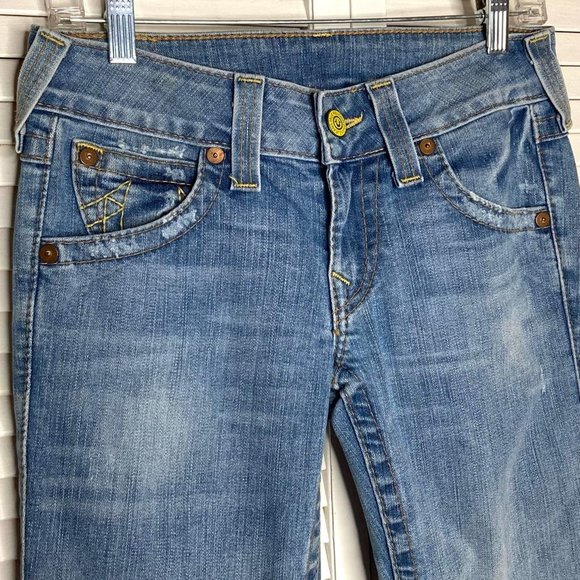 Vintage True Religion Becky Bootcut Medium Blue Stretch Jeans Leather Tab 28 - Picture 9 of 13
